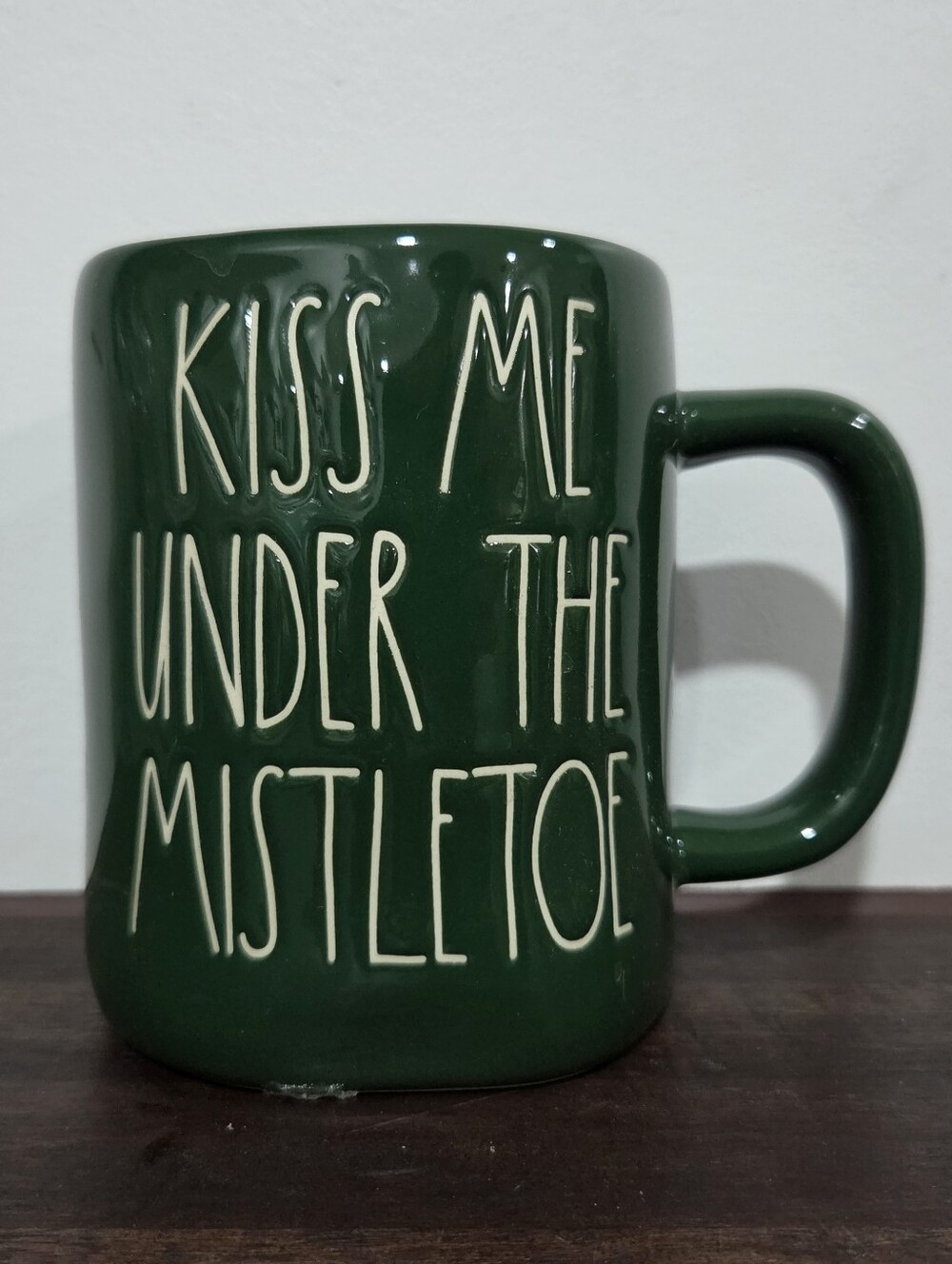 Rae Dunn Kiss Me Under The Mistletoe Green Ceramic Mug